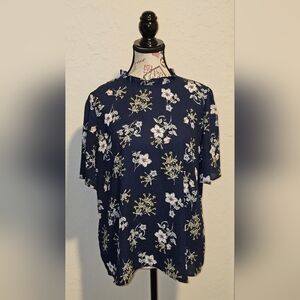 LOFT Navy Floral Blouse